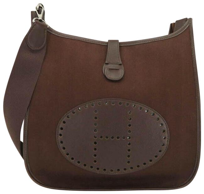 Hermes Evelyne Brown Canvas Leather 2 Shoulder Bag