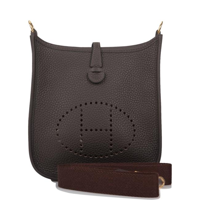 Hermes Evelyne Ebene Clemence Tpm Gold Hardware Brown Leather Cross Body Bag