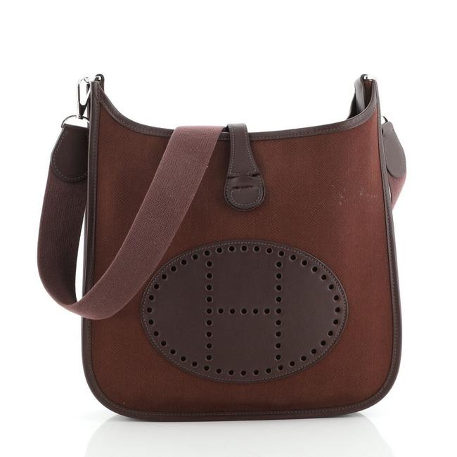Hermes Evelyne Gen I Toile and Pm Brown Canvas Plain Leather Cross Body Bag