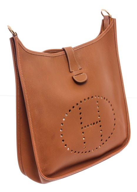 Hermes Evelyne Gm Brown Gold Leather Cross Body Bag