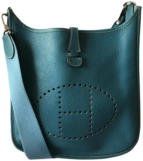 Hermes Evelyne Ii Pm Togo Agate Cuivre Clemence Blue Leather Messenger Bag
