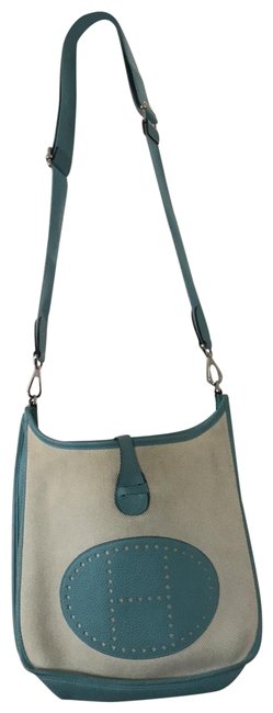Hermes Evelyne Iii Beige and Blue Messenger Bag