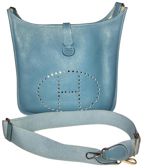 Hermes Evelyne Iii Gm Blue Atoll Clemence Leather Messenger Bag