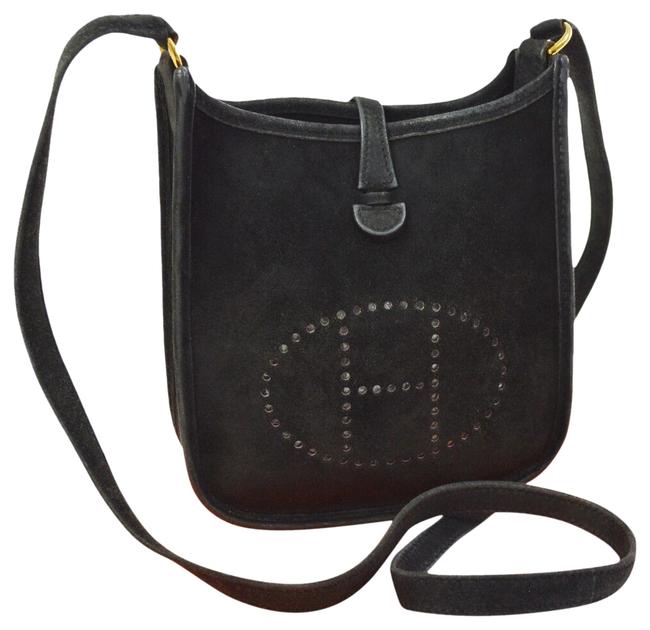 Hermes Evelyne Pm Brown Black Suede Leather Cross Body Bag