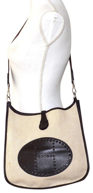 Hermes Evelyne Pm Brown LeatherCanvas Cross Body Bag