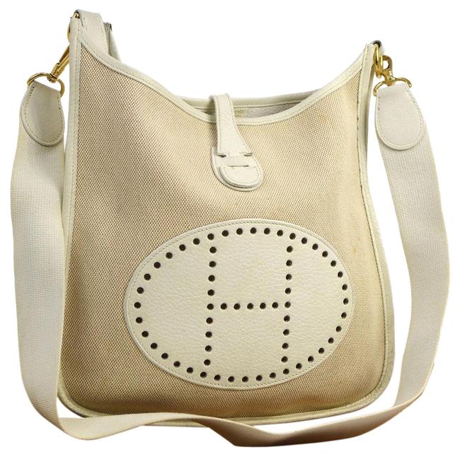 Hermes Evelyne Pm White LeatherCanvas Cross Body Bag