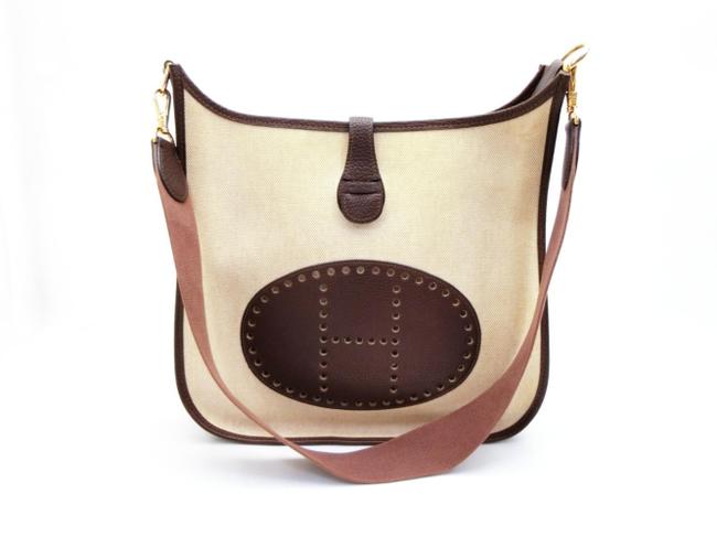 Hermes Messenger Evelyne Toile 231075 Brown Canvas X Leather Shoulder Bag