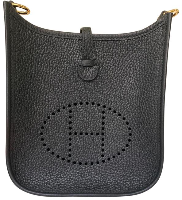 Hermes Evelyne Tpm Clemence Gold Hardware Black Leather Cross Body Bag