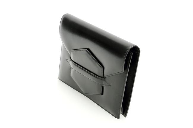 Hermes Faco 1910339 Black Box Calf Leather Clutch