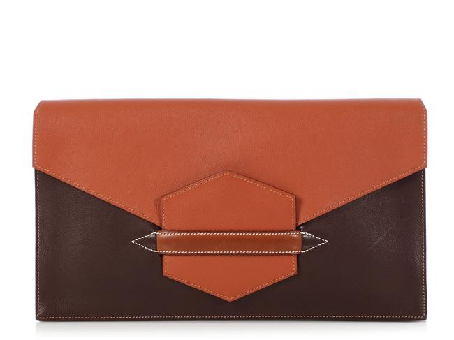 Hermes Faco Ii Convertible Tricolor Brown Leather Clutch