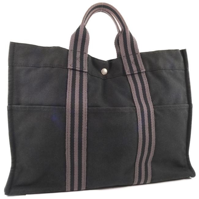 Hermes Fool To Mm Mens Handbag Black Cotton Canvas Satchel