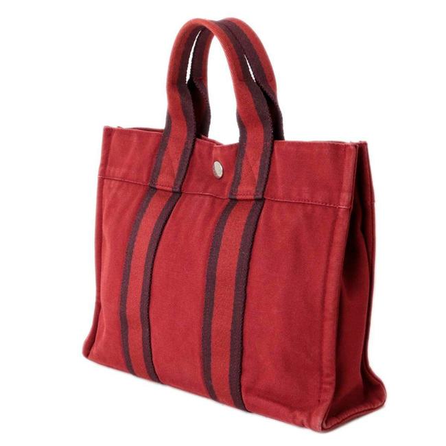 Hermes Fool Toe Pm Handbag Red Color Canvas Satchel