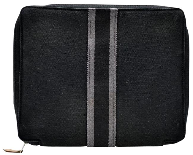 Hermes Fool Toe Round Fastener Multi Pouch Black Canvas Clutch