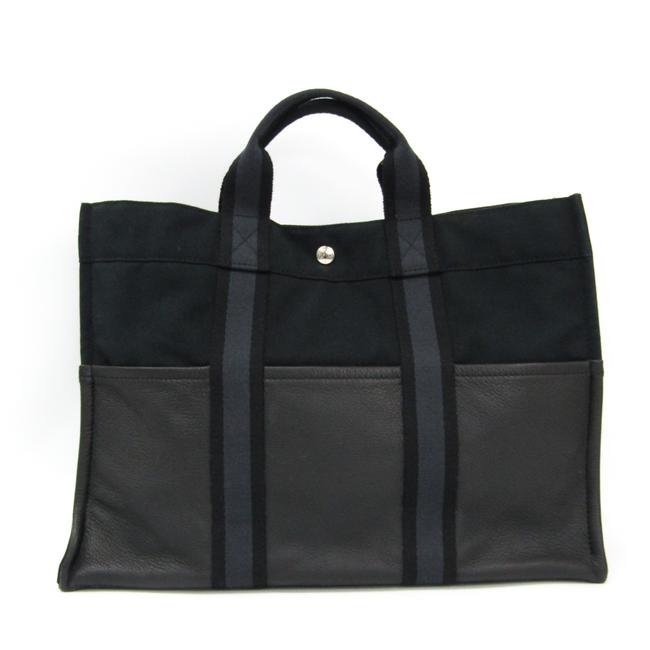 Hermes Fourre Tout Bag Mm Unisex BlackDark Gray Cotton CanvasLeather Tote