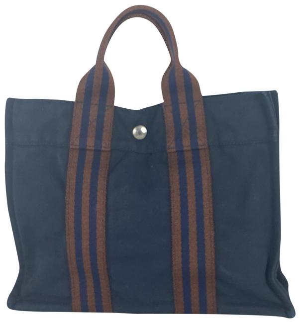 Hermes Fourre Tout Bag Pm 29her63 Navy Blue Canvas Tote