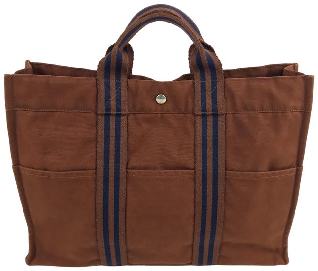 Hermes Fourre Tout Bag Unisex BrownNavy Canvas Tote