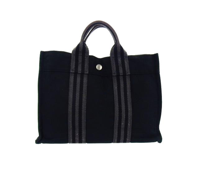 Hermes Fourre Tout Pm Black and Gray Canvas Tote