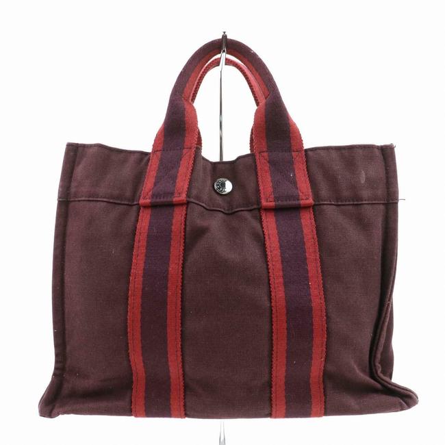 Hermes Fourre Tout Herline Cabas Striped 871717 Bordeaux Canvas Tote