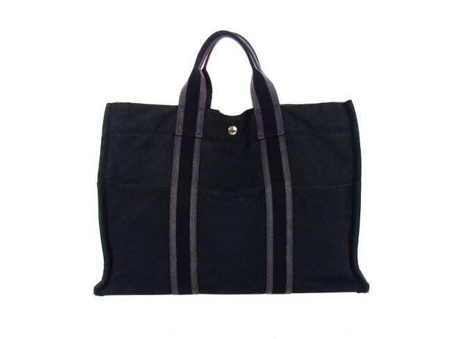 Hermes Fourre Tout Mm Black and Gray Canvas Tote