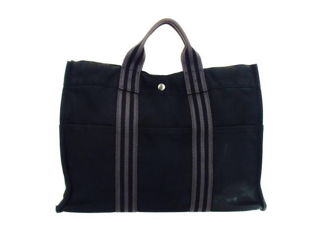 Hermes Fourre Tout Mm Black Gray Canvas Tote