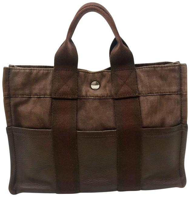 Hermes Fourre Tout Pm Brown Leather &amp; Toile Tote