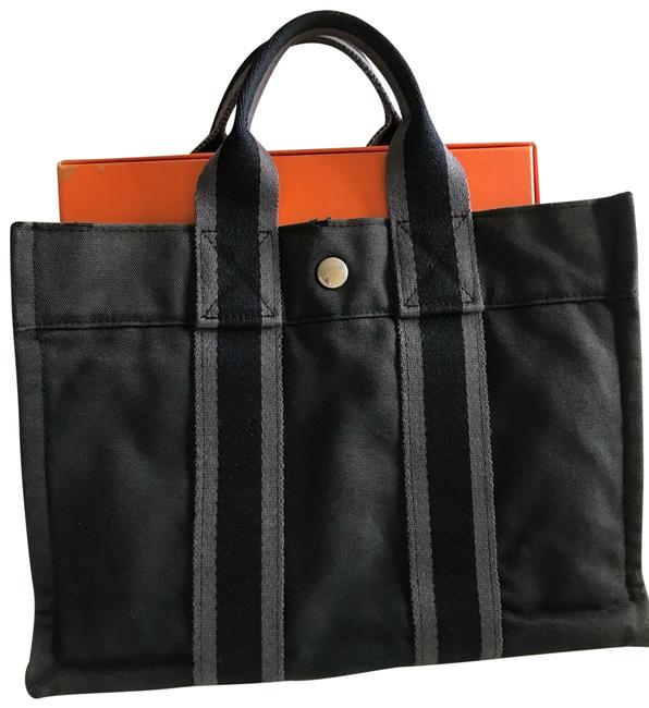 Hermes Fourre Tout Pm In &amp;gray Washed Black Cotton Tote