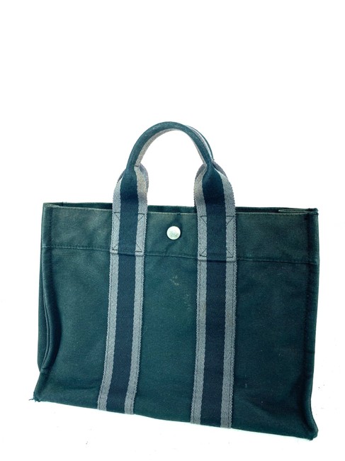 Hermes Fourre Tout Pm Striped Grey 13her626 Navy Canvas Tote
