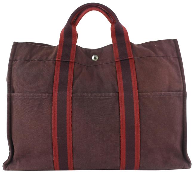 Hermes Fourre Tout Striped 11hz0907 Burgundy Canvas Tote