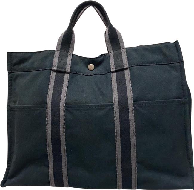 Hermes Fourre Tout Unisex Handbag Cotton Black Canvas Satchel