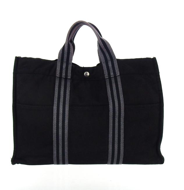Hermes Fourre Tout Vintage Mm Black and Gray Canvas Tote