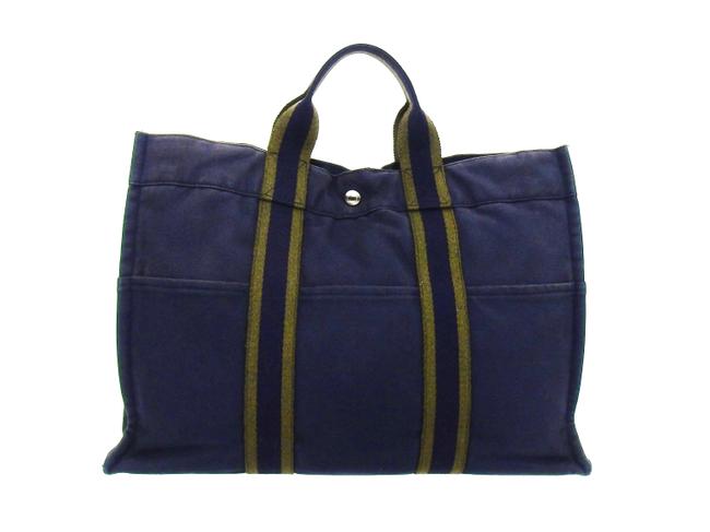 Hermes Fourre Tout Vintage Mm Navy Blue Canvas Tote