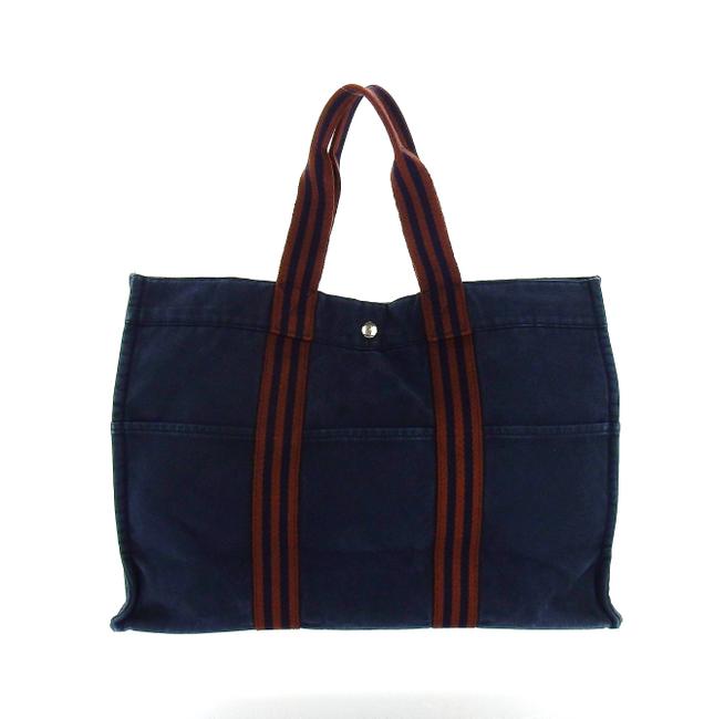 Hermes Fourre Tout Vintage Gm Navy Blue Canvas Tote