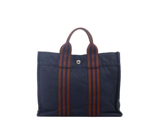 Hermes Fourre Tout Vintage Pm Navy Blue Canvas Tote