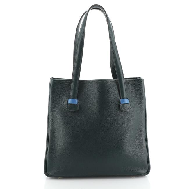 Hermes Galop Blue Green Leather Tote