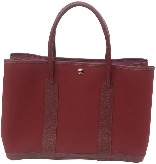 Hermes Garden Party 36 Gm Burgundy Canvas Tote