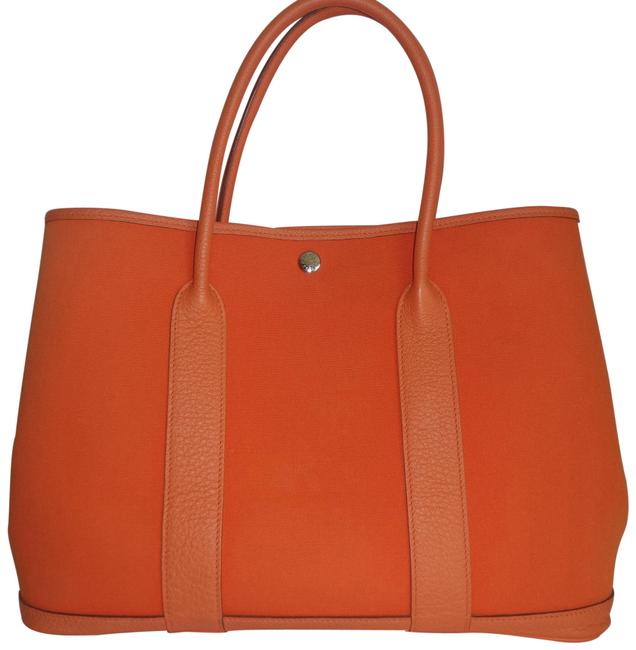 Hermes Garden Party Bag 36 Orange CanvasLeather Tote