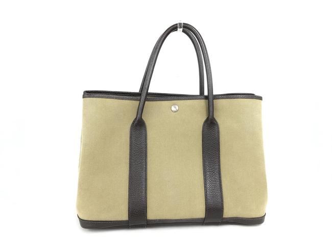 Hermes Garden Party Bag Leather Pm Khaki Canvas Tote