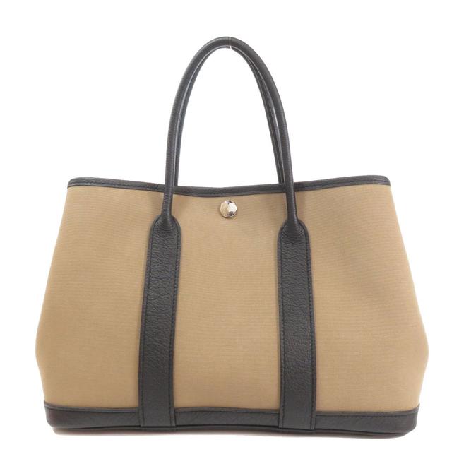 Hermes Garden Party Bag Tpm Ladies BlackKhaki Toile Officier Tote