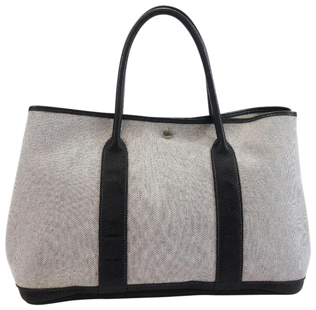Hermes Garden Party Black Ash Canvas Leather Tote