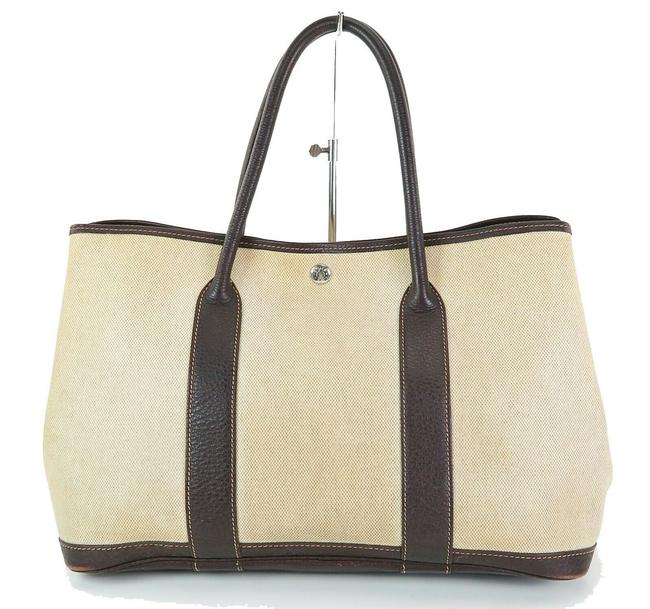 Hermes Garden Party Brown Canvas Leather Tote