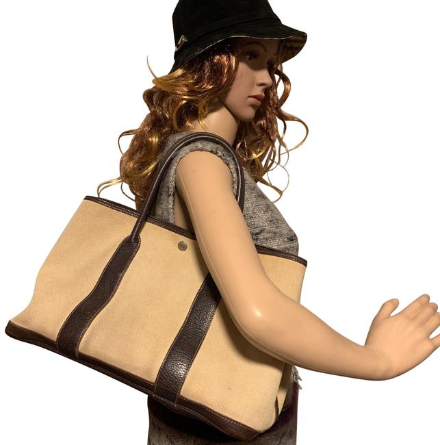 Hermes Garden Party Pm Beige Cream Canvas Leather Satchel