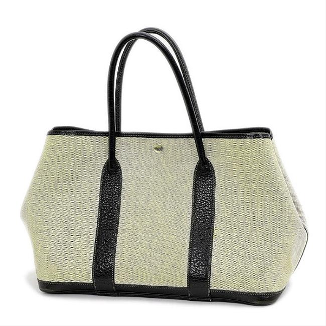 Hermes Garden Party Pm Leather F Engraved BlackGray Coated Canvas