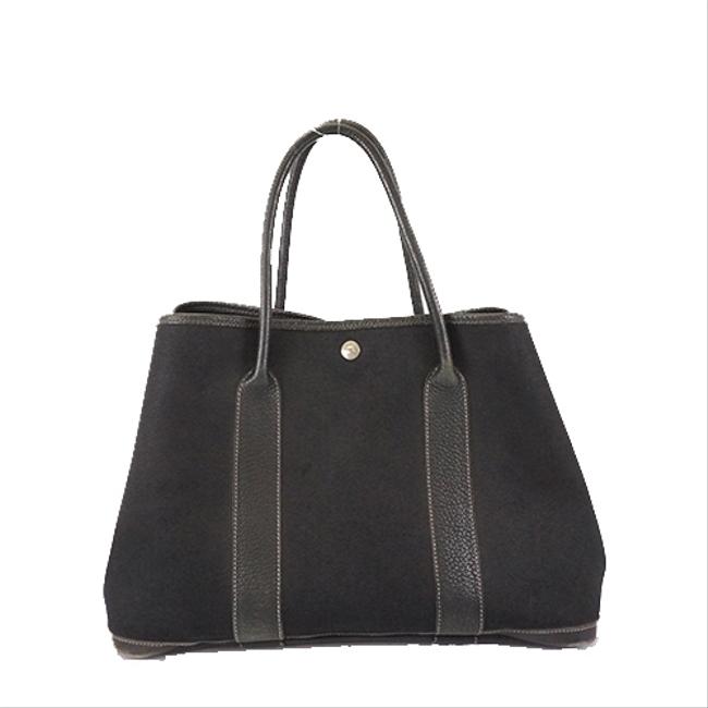 Hermes Garden Party Pm T Stamp Mark Black Toile Officier Tote