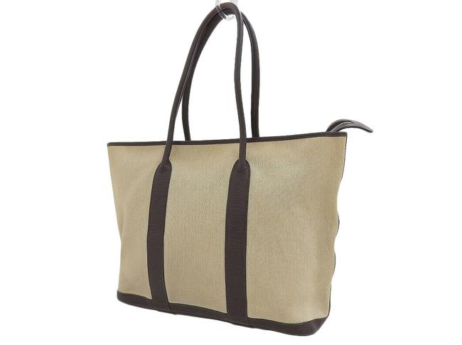 Hermes Garden Zip Mm Tote Ash Leather BeigeDark Brown Toile H Shoulder Bag