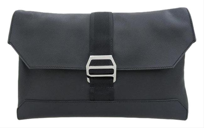 Hermes Genuine City Slide X Engraved Black Leather Clutch