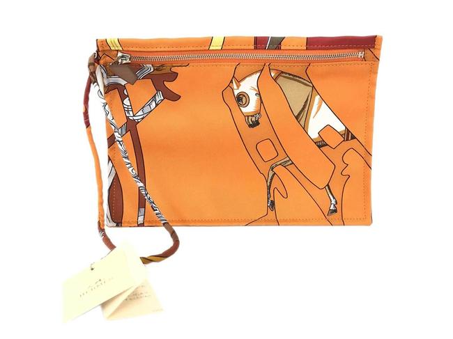Hermes Pouch Orange Silk Clutch