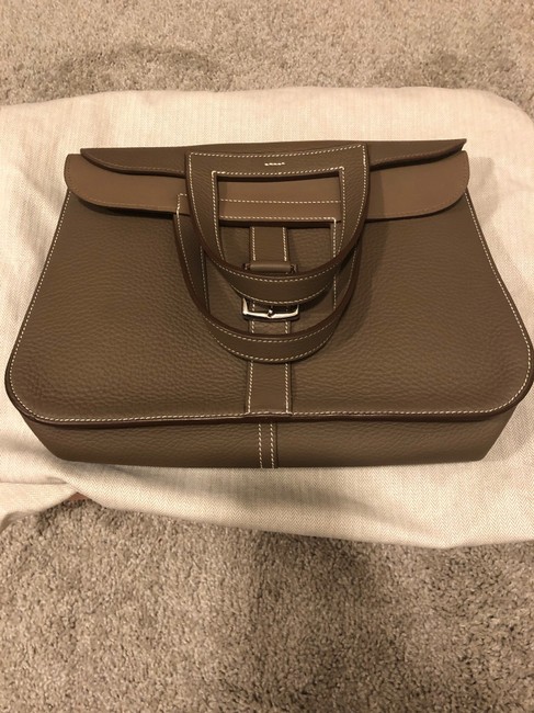 Hermes Halzan 31 Clemence Etaupe Leather Satchel