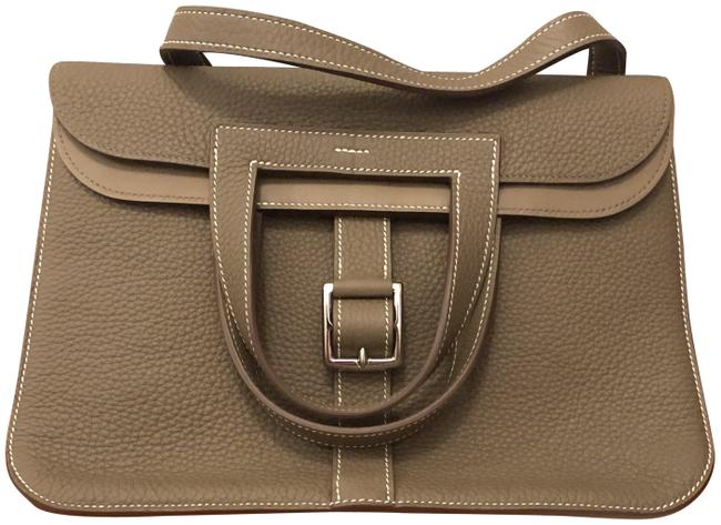 Hermes Halzan Etoupe Taurillon Clemence Shoulder Bag