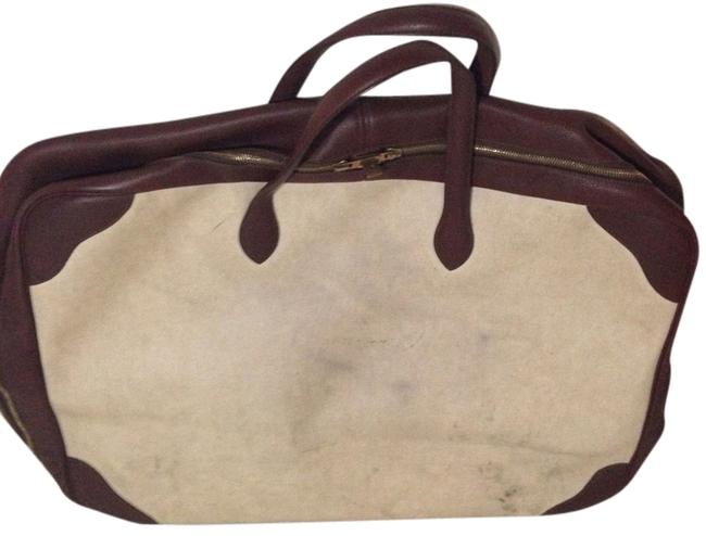 Hermes Handbag BeigeDark BeigeDark Brown Fabric + Leather WeekendTravel Bag