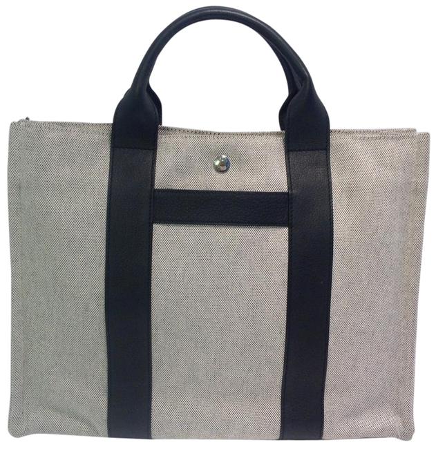 Hermes Harnais Mm EcruBlack EcruBlack Toile and Leather Tote